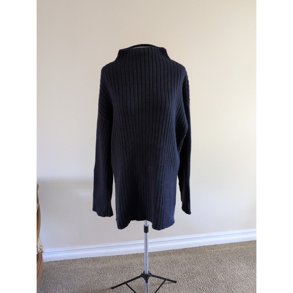 HATCH Maternity Soft Lambs Wool Cable Knit Funnelneck Sweater Dress Navy Small